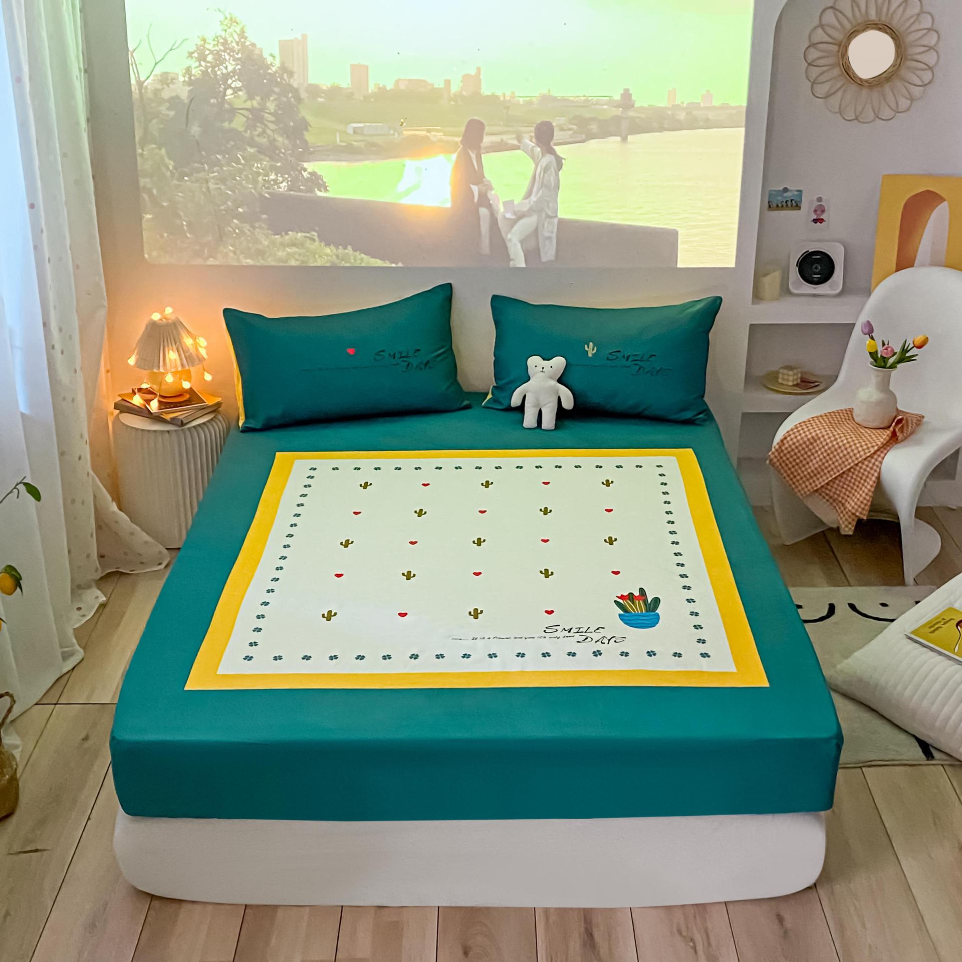 网红款仙人掌床上用品四件套床笠被套1.8米2m床单人宿舍4件套床罩