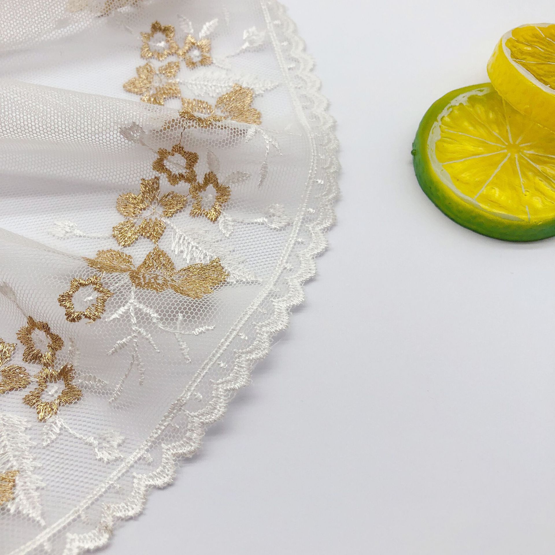 网布刺绣水溶金色花边高档服装辅料lolita裙边配饰婚纱现货金线