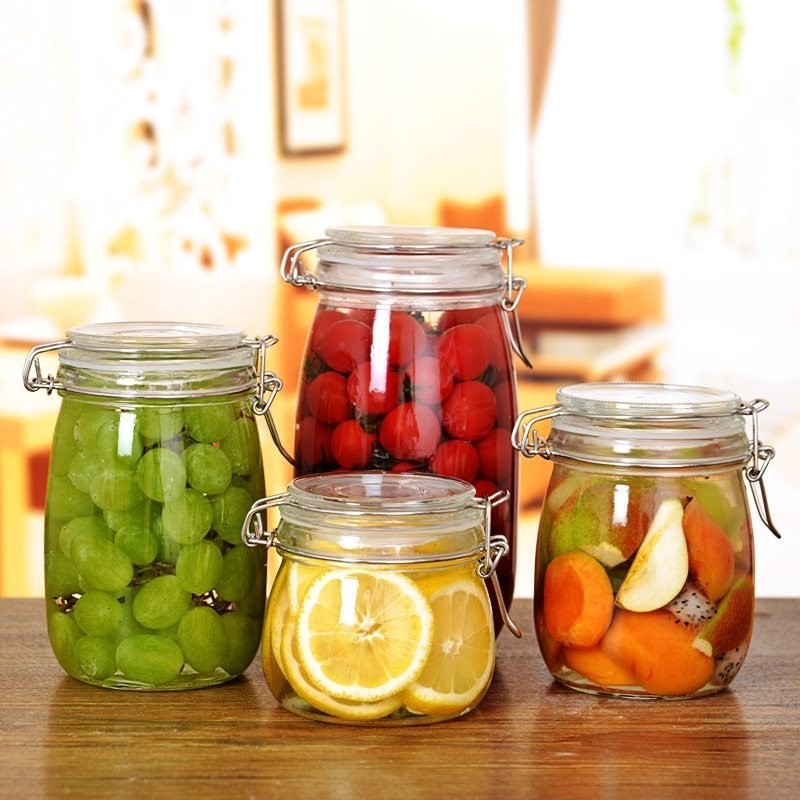 带提手玻璃储物罐3件套密封罐贮藏罐玻璃瓶放茶叶罐子带盖子