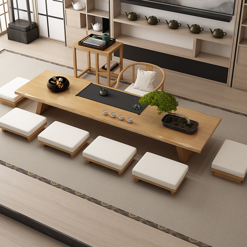 日式实木茶桌椅组合 家用禅意会客坐地泡茶桌 办公室招待洽谈茶桌