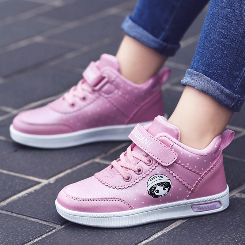 女童鞋子薄绒皮面运动棉鞋8女孩板鞋加绒保暖小学生9岁秋冬款二棉