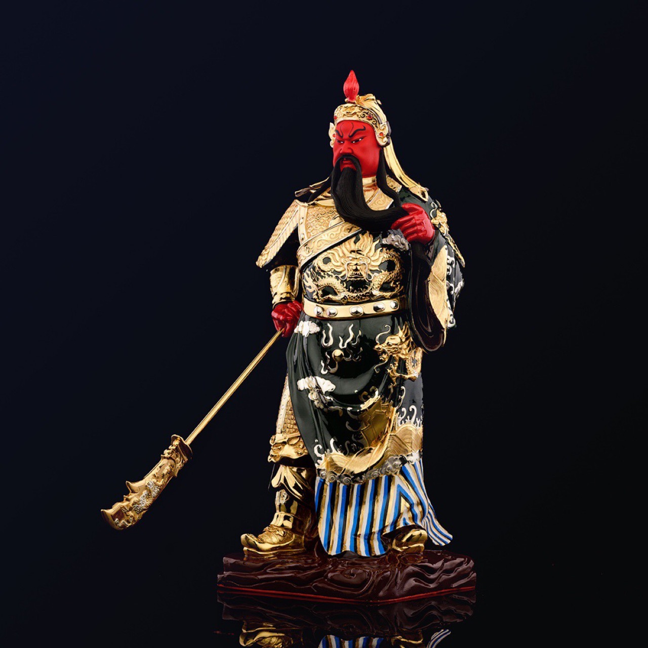 台湾盛凡铜鎏金抚须关公关二爷武财神佛像高43cm佛像批发过节送礼