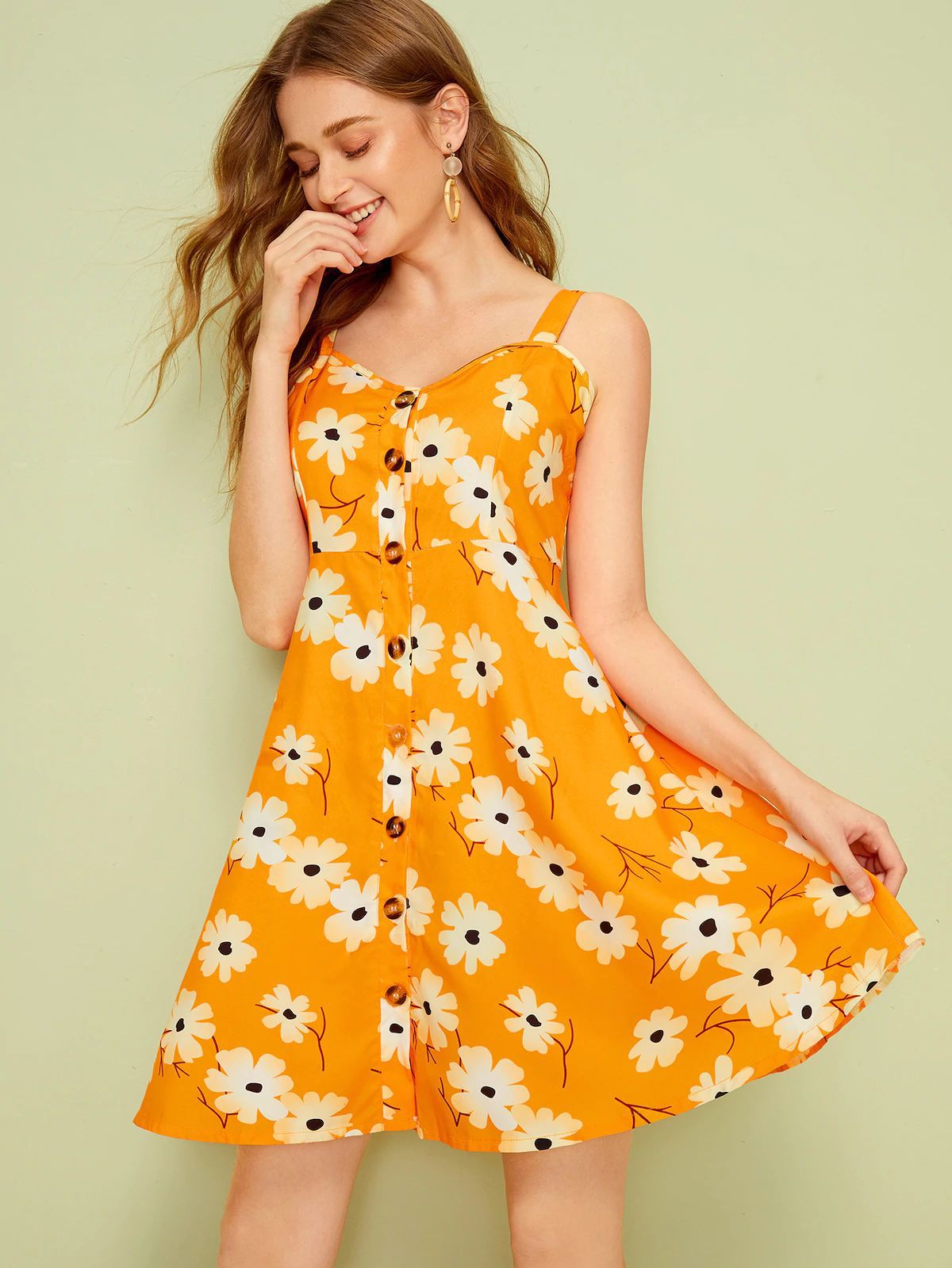 跨境亚马逊欧美夏季新款小清新连衣裙小雏菊碎花流行款洋气吊带裙