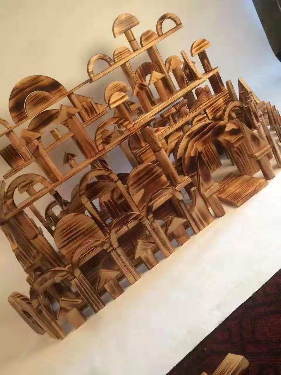 幼儿园中小型碳化积木528片 清水班级积木游戏益智桌面积木