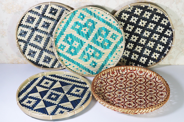 竹编簸箕编织筲箕工艺品装饰品手工图案簸箕竹制品