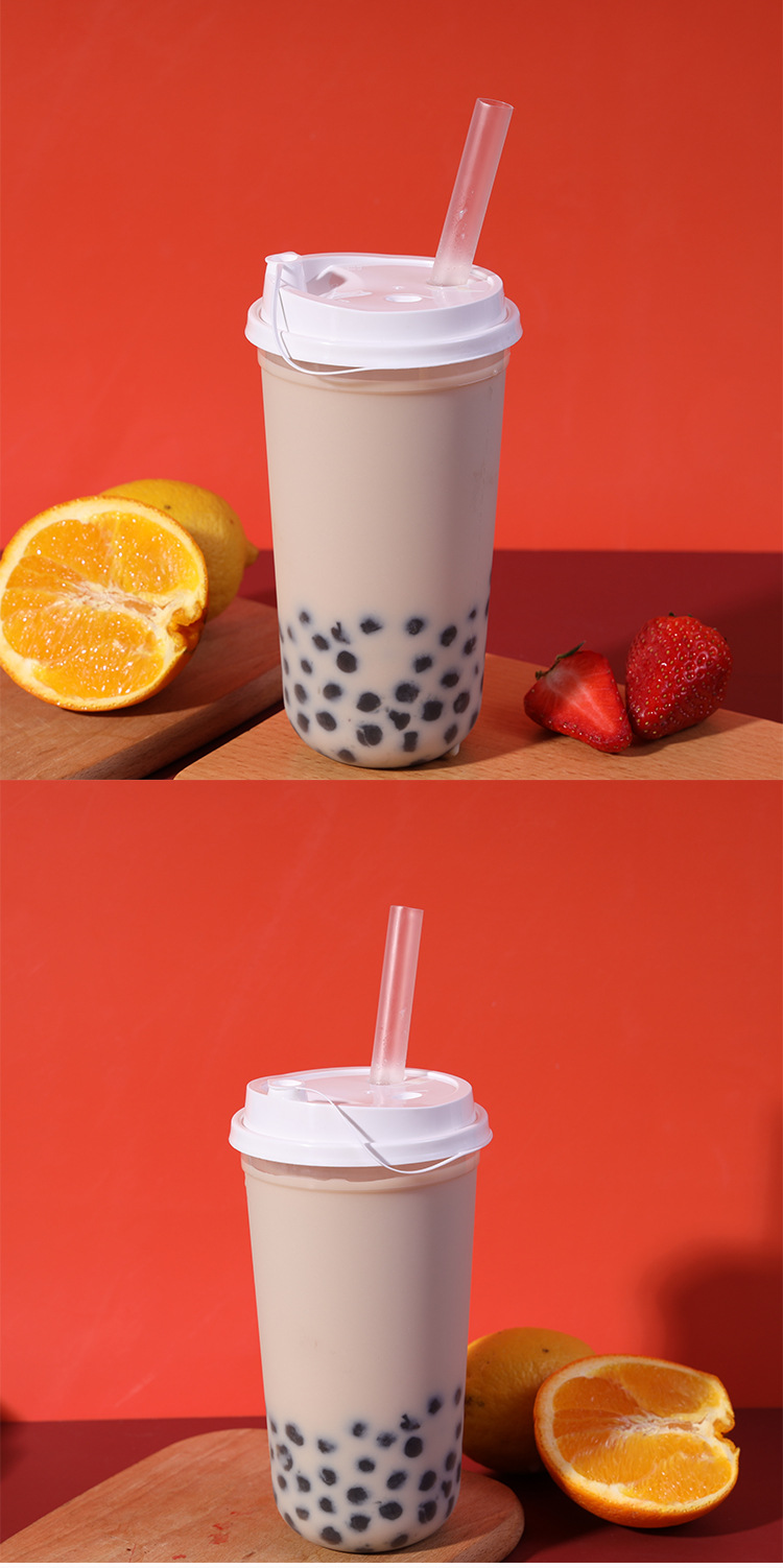 90一次性奶茶杯磨砂注塑杯加厚塑料杯现货果汁冷饮杯带盖可定制