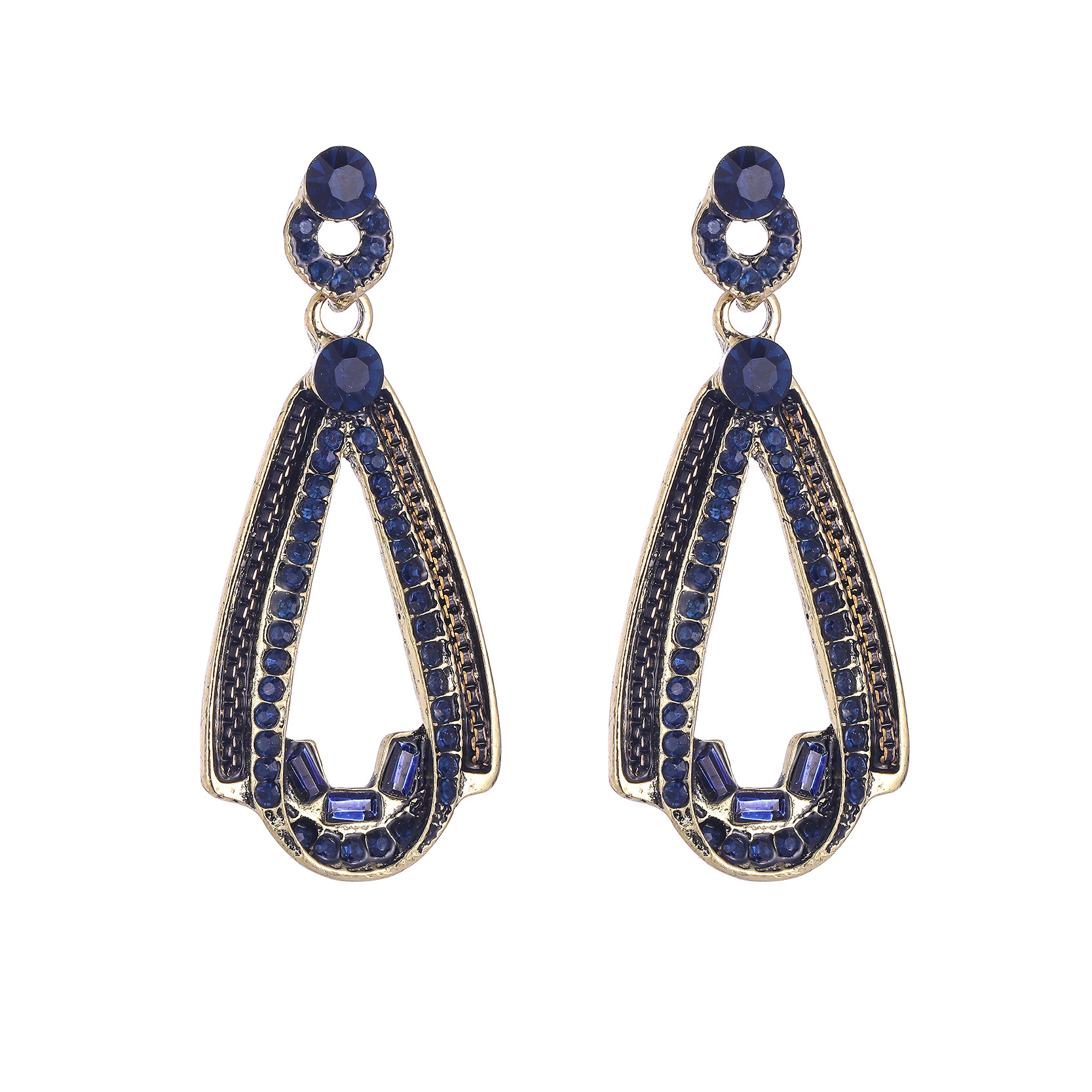 韩版蓝宝石水滴耳钉 欧美复古耳饰品长款气质耳环时尚首饰