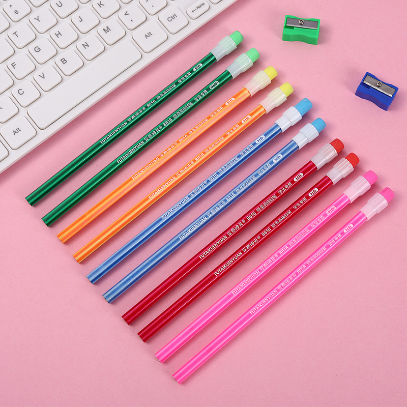 卡通橡皮头铅笔hb小学生素描带橡皮六角杆铅笔学习办公文具批发