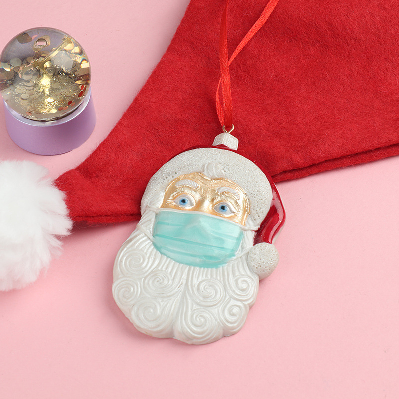 现货平面圣诞老人防疫面口罩节日礼物树脂装饰用品吊挂件创意室内