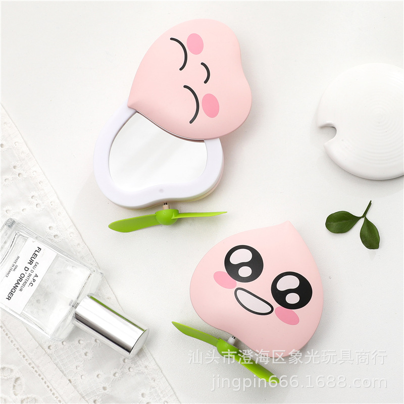 Internet Celebrity Fan Peach Junmei Makeup Mirror Pocket Fan USB Mini Handheld Fan LED Light Fill Makeup Mirror