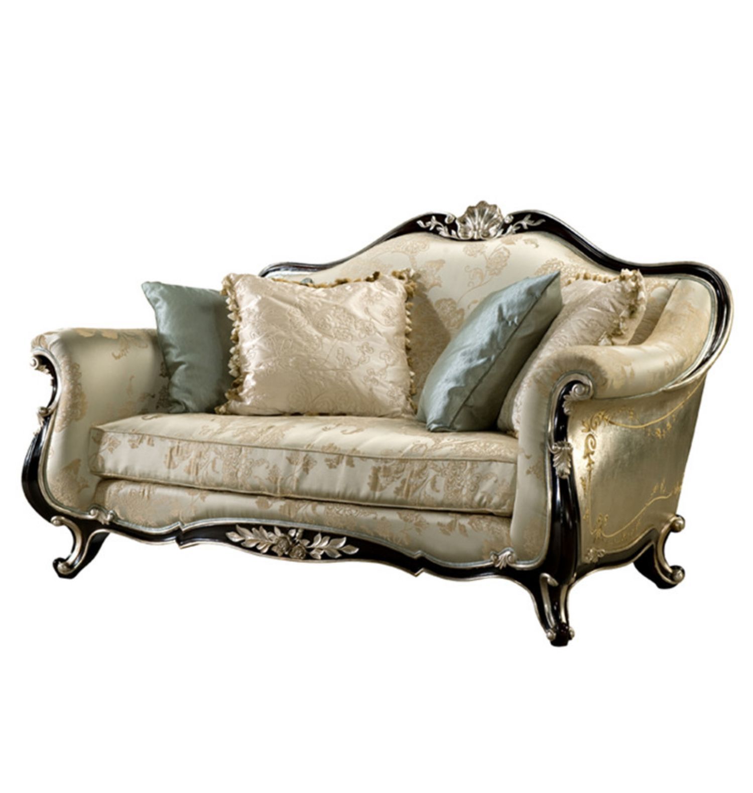 英式银箔双人沙发客厅实木沙发欧式别墅布艺组合双人奢华法式家具