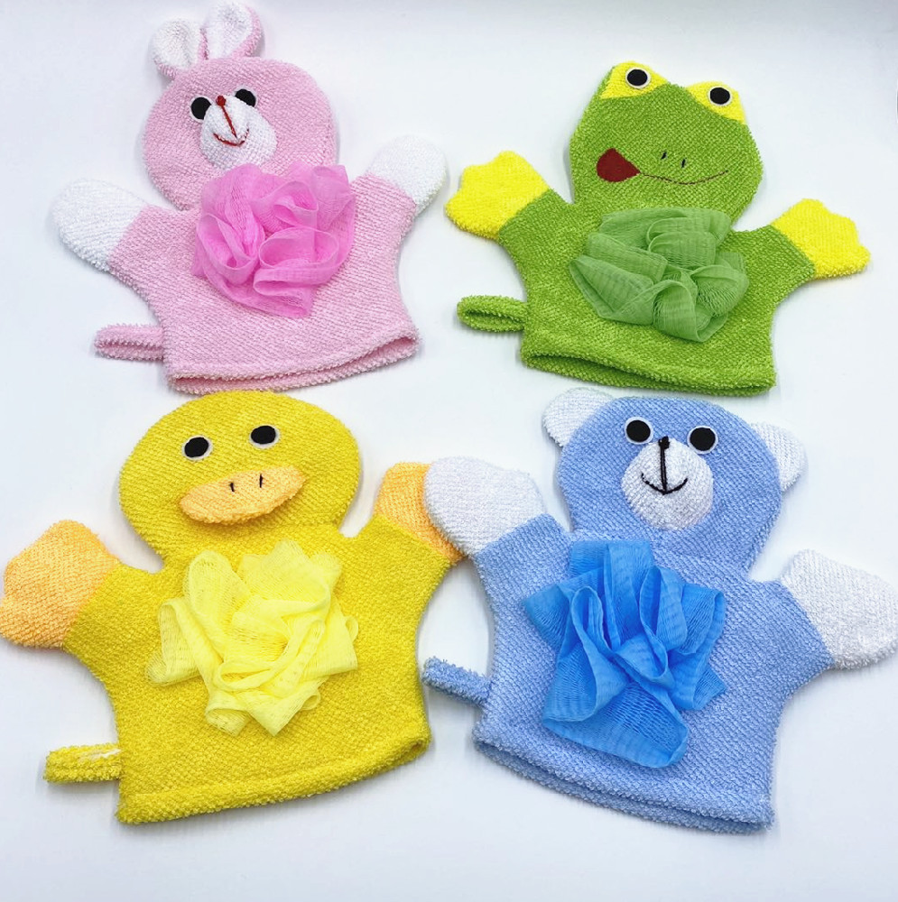 Children's Soft and Cute Bath Gloves without Hurting Skin Bath Flower Bath Ball New Cartoon Band Mesh Sponge Dual-Use Bath Gloves