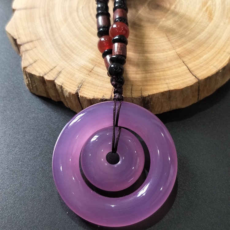 玉石巴西玉髓子母平安扣玉环吊坠紫玛瑙玉髓玉石挂件毛衣链