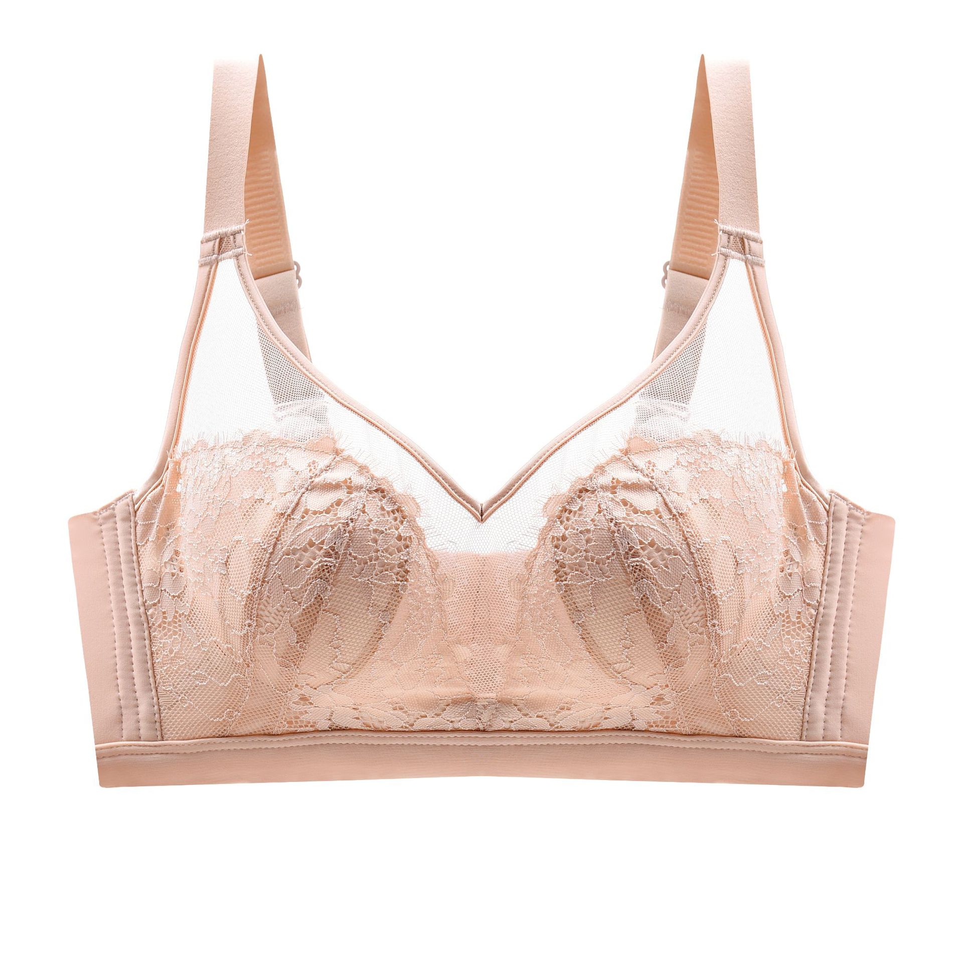 2020新款超薄款女士冰丝透视抹胸内衣大胸显小性感蕾丝文胸水晶杯