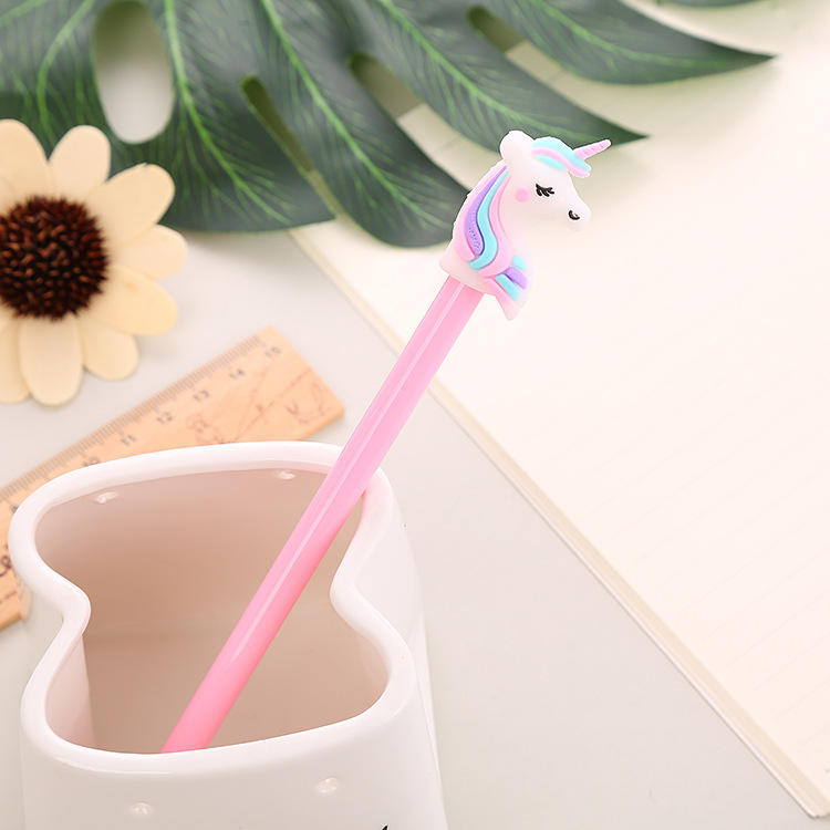 Student Gel Pen Cartoon Unicorn Ball Pen Creative Learning Stationery Office Supplies Black Signature Pen Wholesale