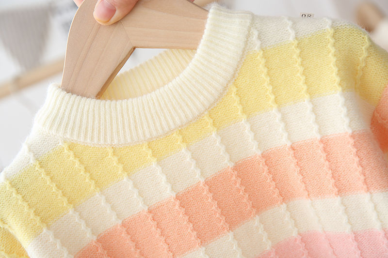 男童女童装2020秋冬季彩条套头毛衣女宝宝小童儿童韩版打底针织衫