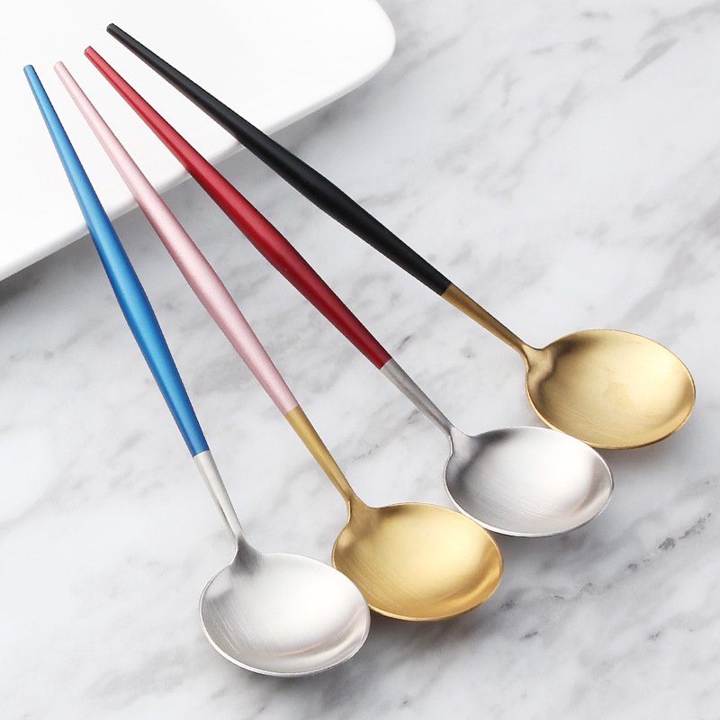 勺子家用调羹长柄韩式304不锈钢儿童汤匙吃饭可爱铁小勺汤勺韩国