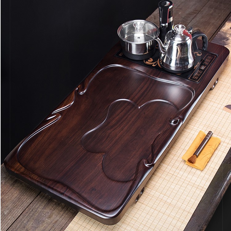 整块雕刻茶盘家用沙比利木茶盘 简约排水功夫茶具托盘浮雕茶台