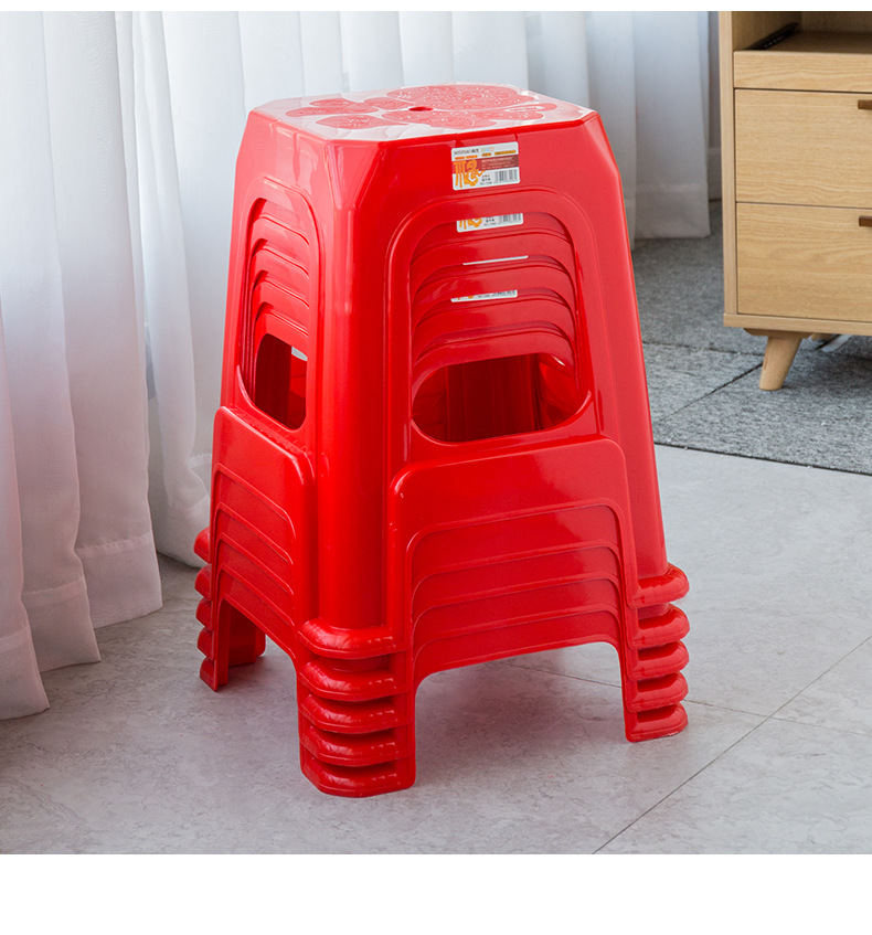 加厚家用凳子塑料红色高凳方形成人塑胶凳塑料椅子大排档高凳