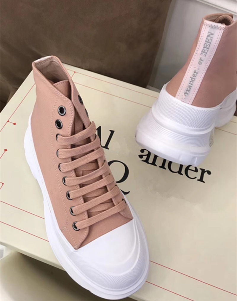 张天爱同款麦昆低帮厚底高帮帆布鞋女秋新款网红系带松糕底小白鞋
