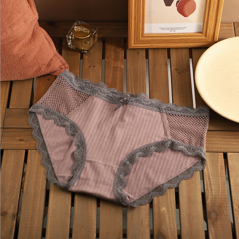 复古日系纯棉内裤女渔网接拼性感少女底裤舒适包臀中腰三角短内裤