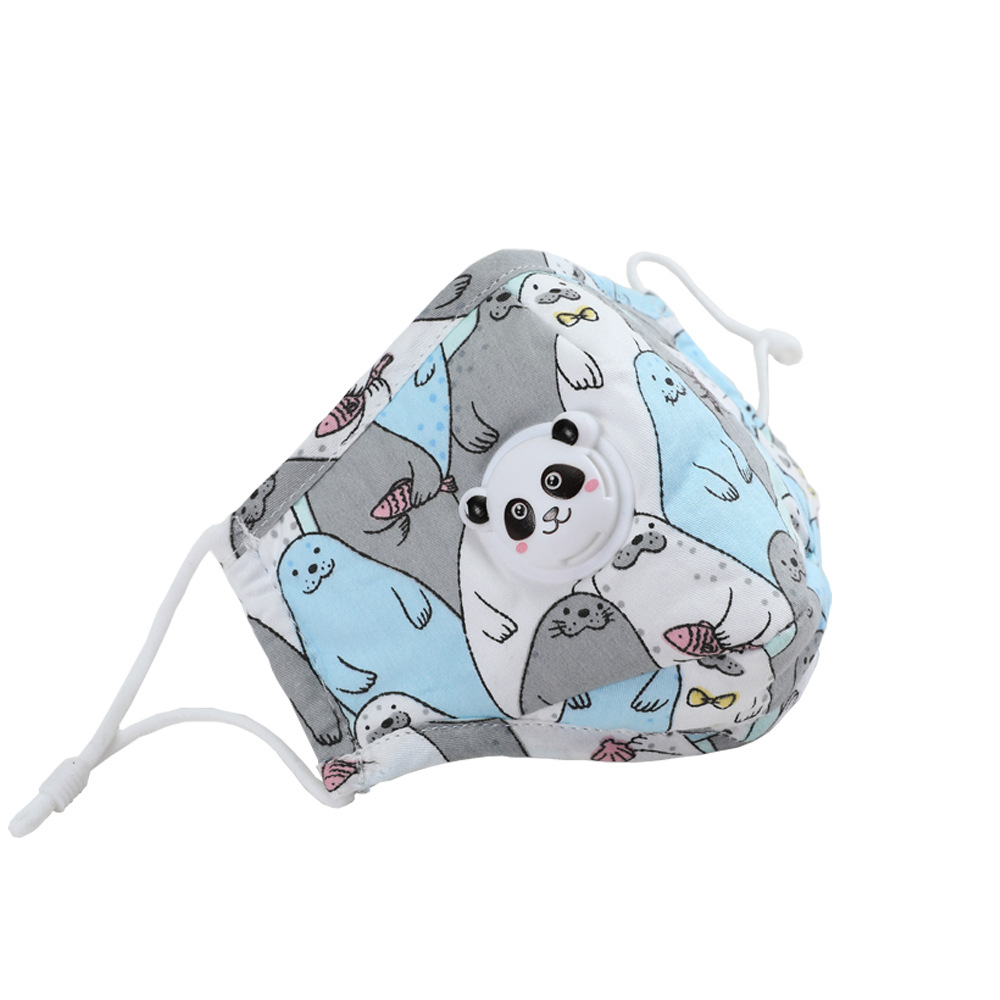 夏季新款卡通棉布口罩可爱熊猫呼吸阀可插滤片防雾霾男女儿童口罩
