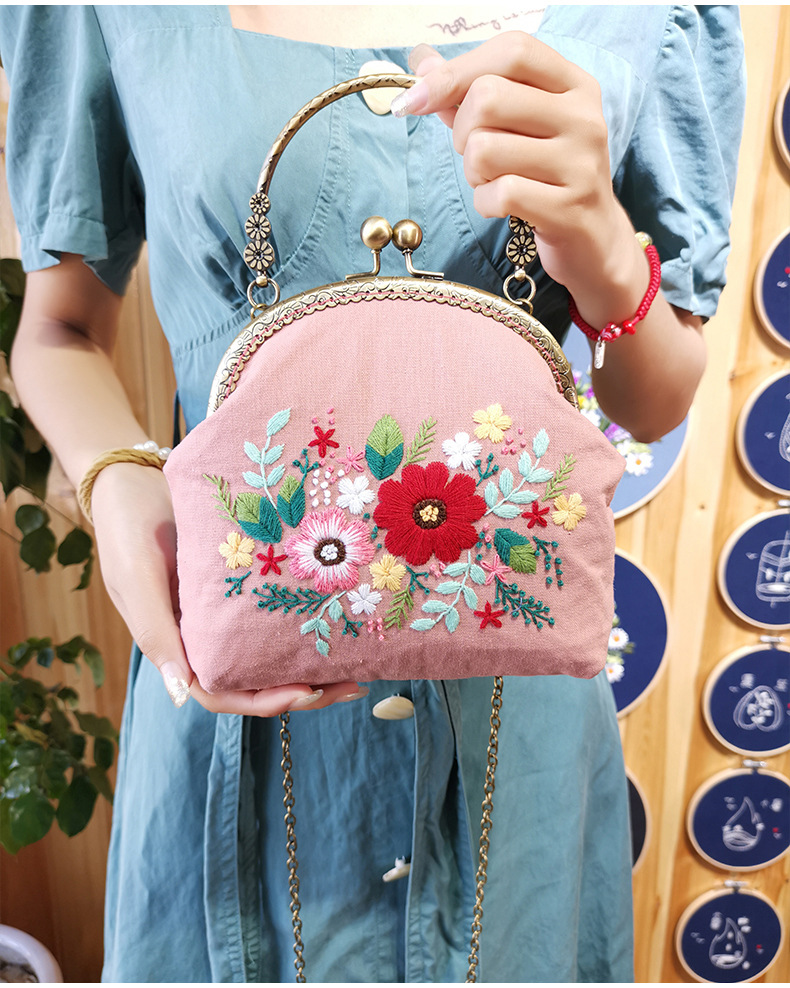 口金包刺绣diy零钱包手工制作材料包布艺苏绣成人初学丝带绣绣花