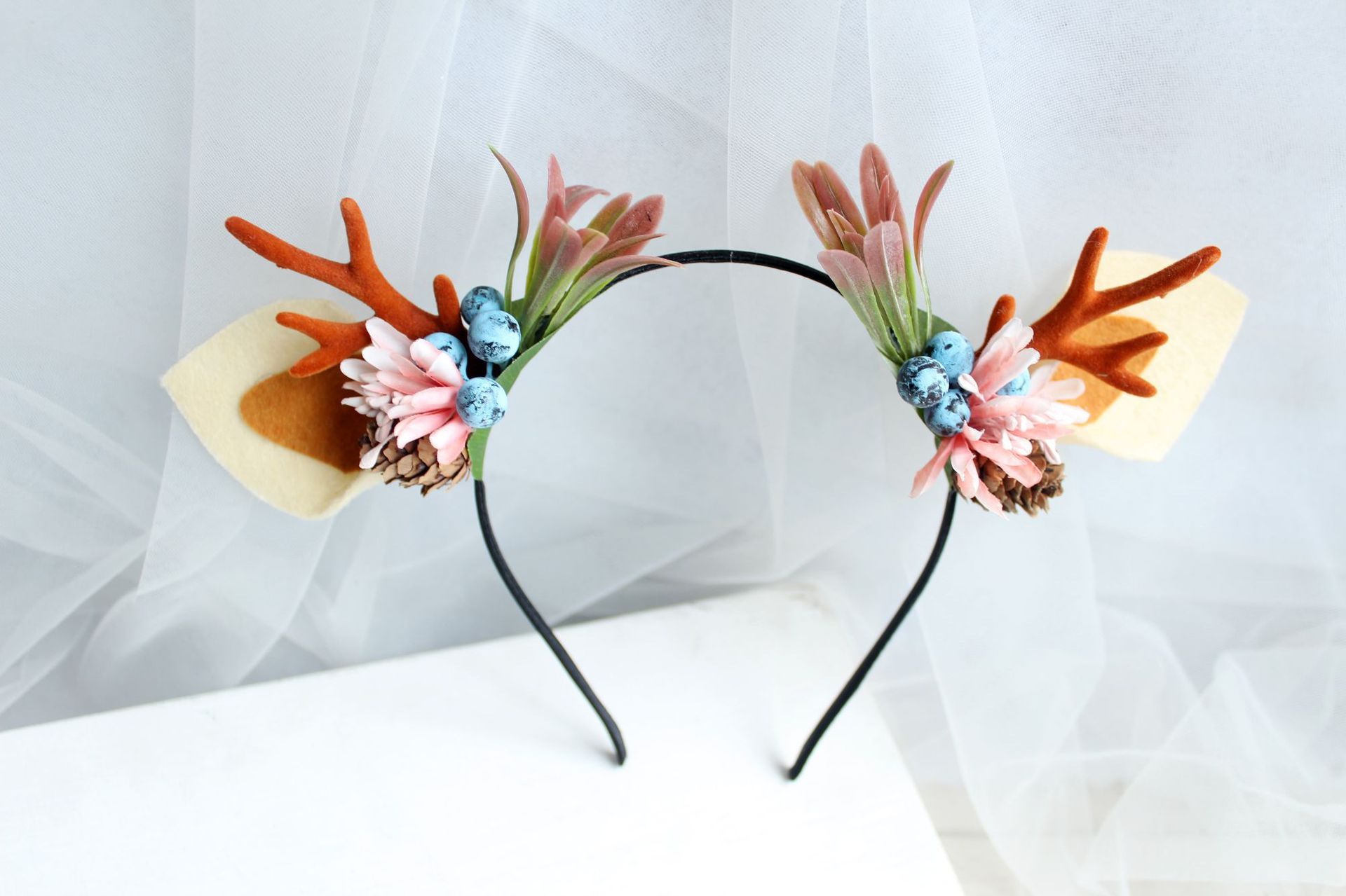 圣诞节鹿角发箍可爱猫耳朵儿童头箍表演摄影成人圣诞鹿角头饰欧美