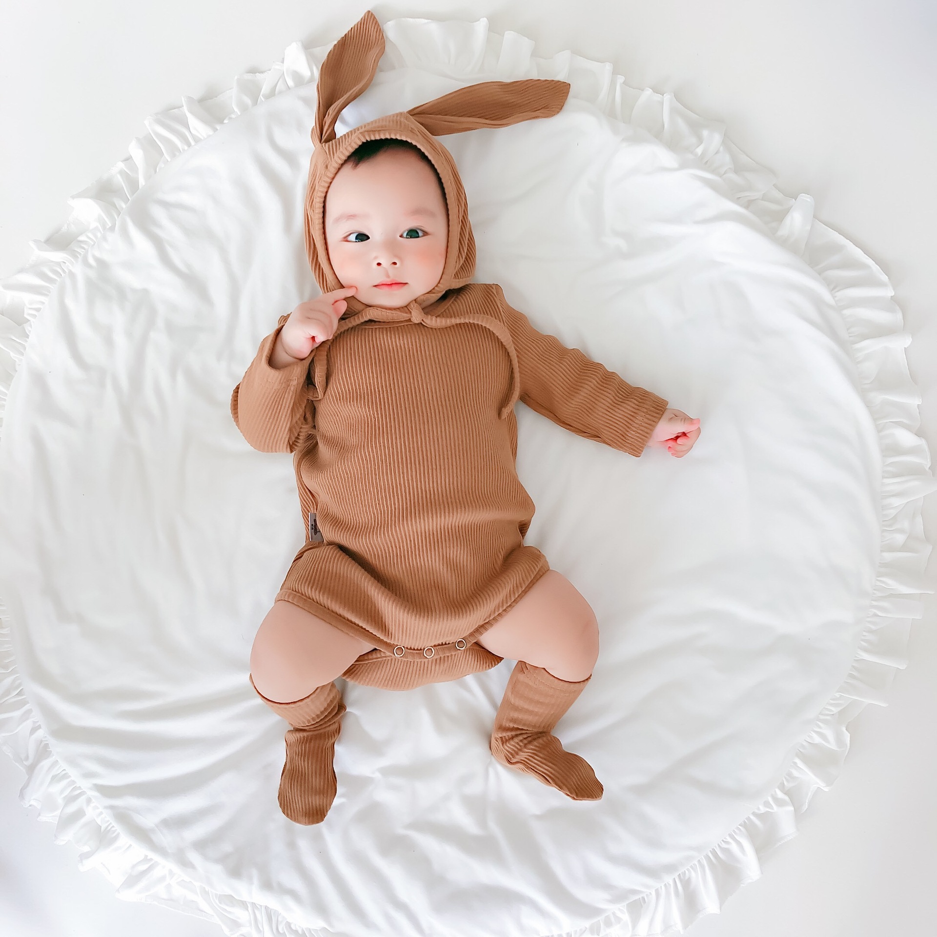 Online Celebrity Baby Korean Style Autumn Clothes Young Baby with Hat Rabbit Shape Cute Sheath Newborn Three-Piece Suit Baby Clothes