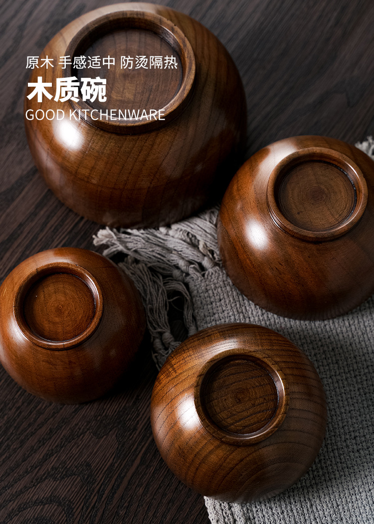 木碗批发家用圆形防烫儿童碗酒店拉面碗酸枣木隔热碗工厂直销