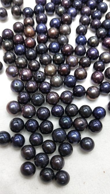 5-8mm圆珍珠黑色亮裸珠半孔