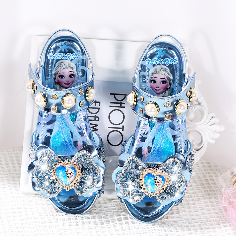 女童凉鞋夏季小公主冰雪奇缘鞋子平底儿童软底艾莎女童爱莎水晶鞋