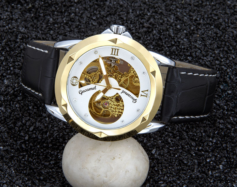 厂家销售古驼手表 镂空男士手表 钢带皮带时尚商务全自动机械表