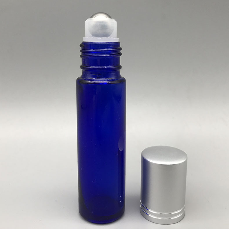 工厂精华原液10ml5ml蓝色精油瓶化妆品分装瓶玻璃滚珠精油瓶批发