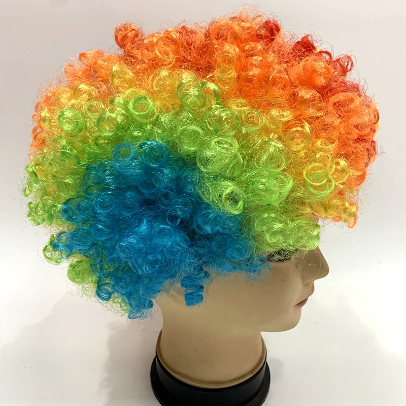 60克彩色小丑球迷假发六十克红橙黄绿蓝五色商场表演出假发头发套
