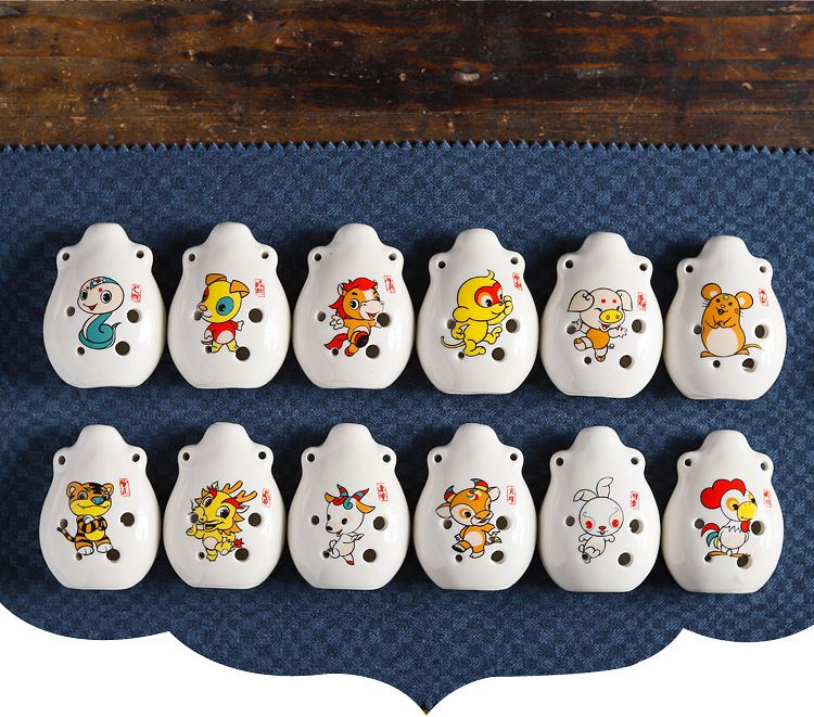 旅游景区6孔陶笛批发中音c调十二生肖六孔初学瓷笛地摊热卖工艺品