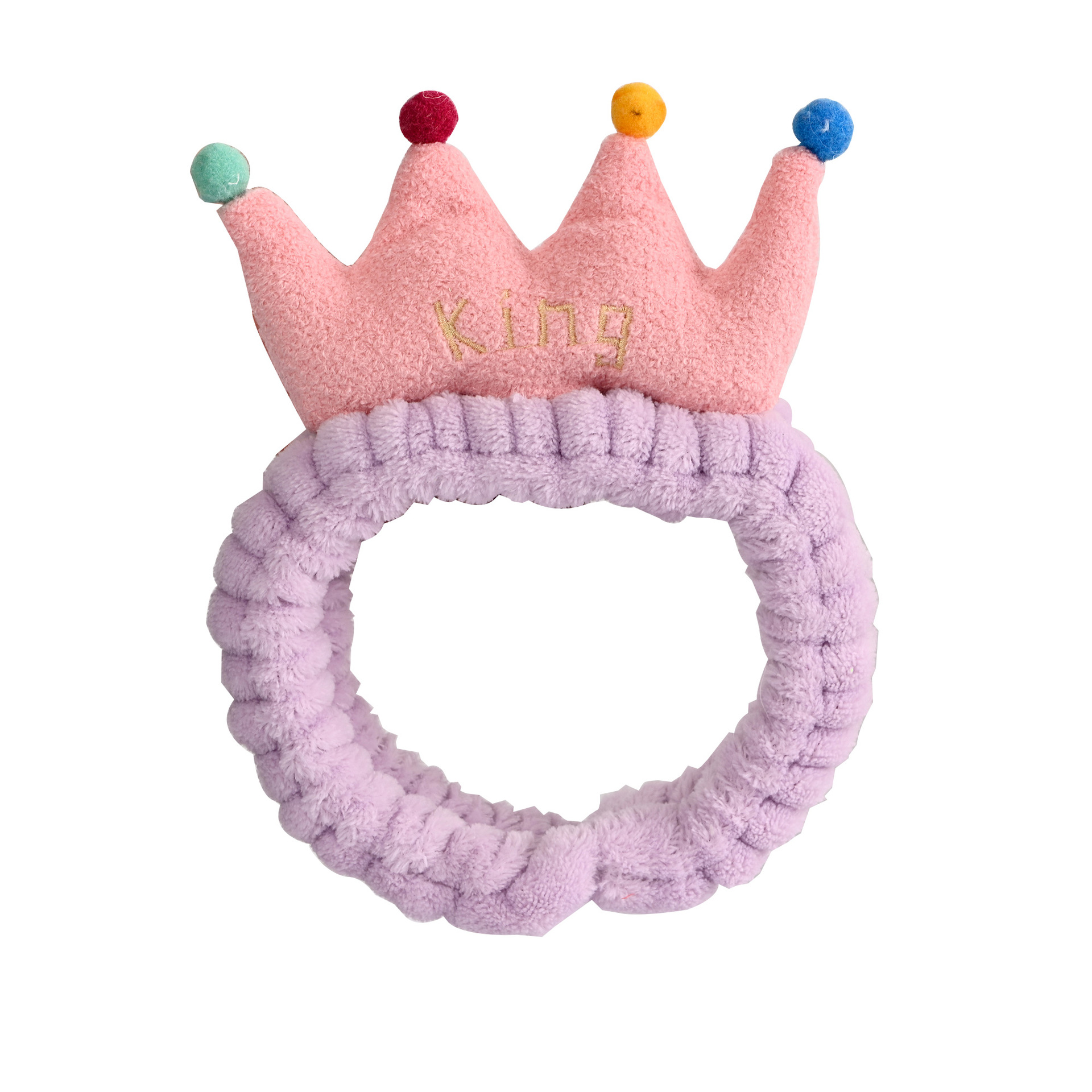 Japanese Korean Cartoon Small Balls Queen Color Crown Head with Net Red Face Wash Headband Girl Sweet Plush Hair Band