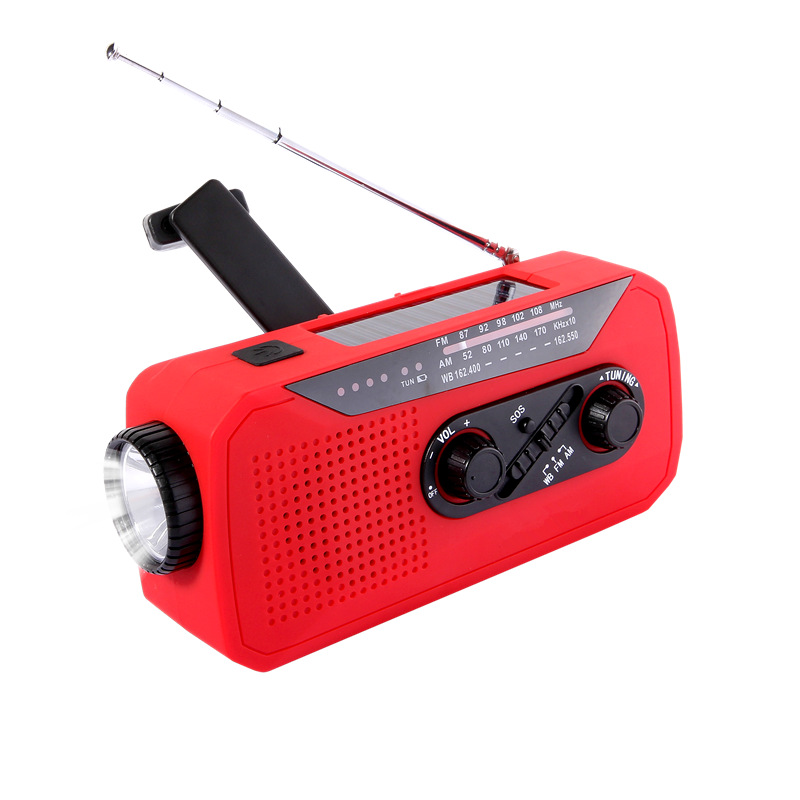 2024跨境热销户外应急收音机便携发电收音机防灾太阳能手摇收音机