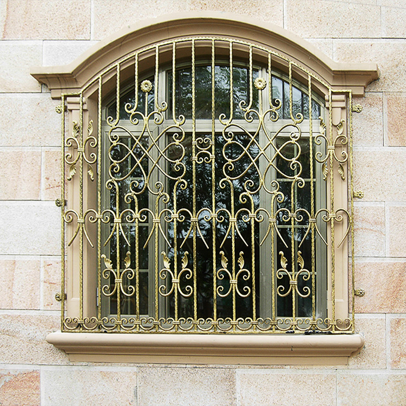 广东可安装 别墅中式铁艺窗花 小区仿古黄古铜窗花 中国结弯花窗