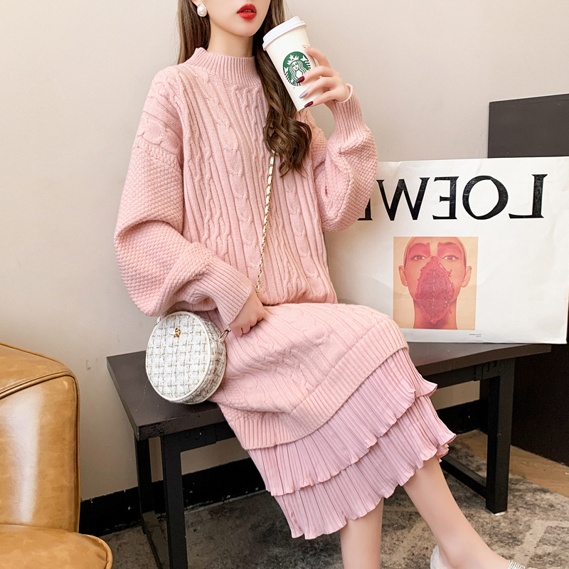过膝长款毛衣裙麻花宽松慵懒风2020年新款秋冬装针织连衣裙女
