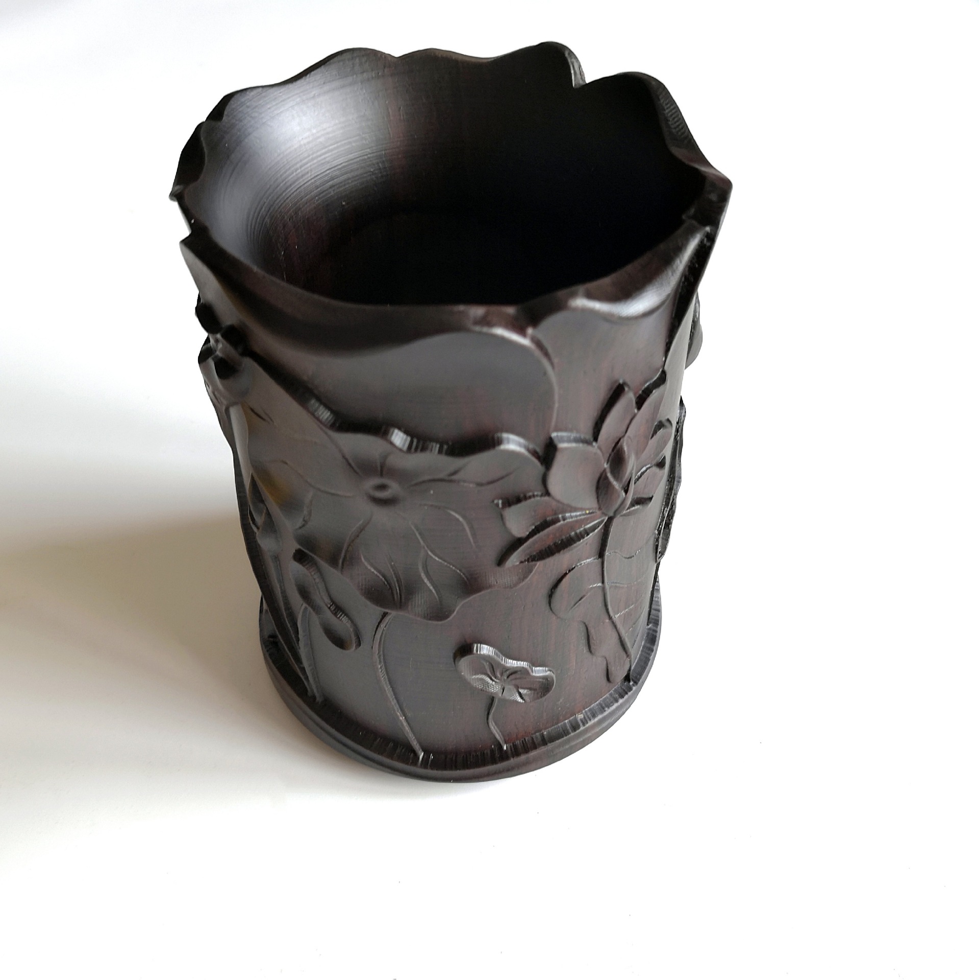 黑檀荷花木雕笔筒创意实用木质笔桶装笔摆件红木笔筒工艺品摆件