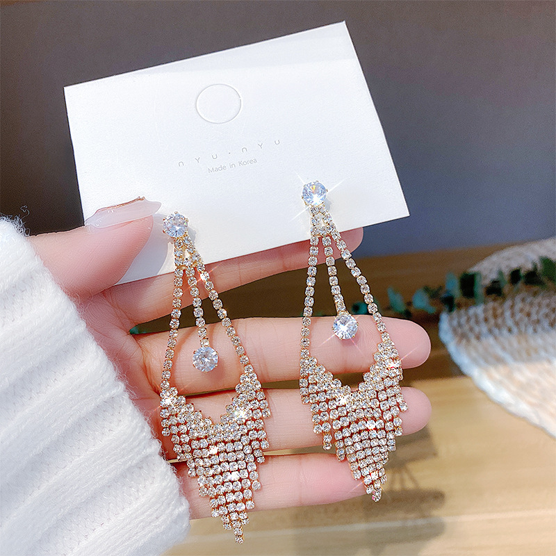 Sterling Silver Needle Elegant Tassel Earrings Advanced Simple and Thin Face All-Match Earrings Korean Style New Fashion Earrings Wholesale