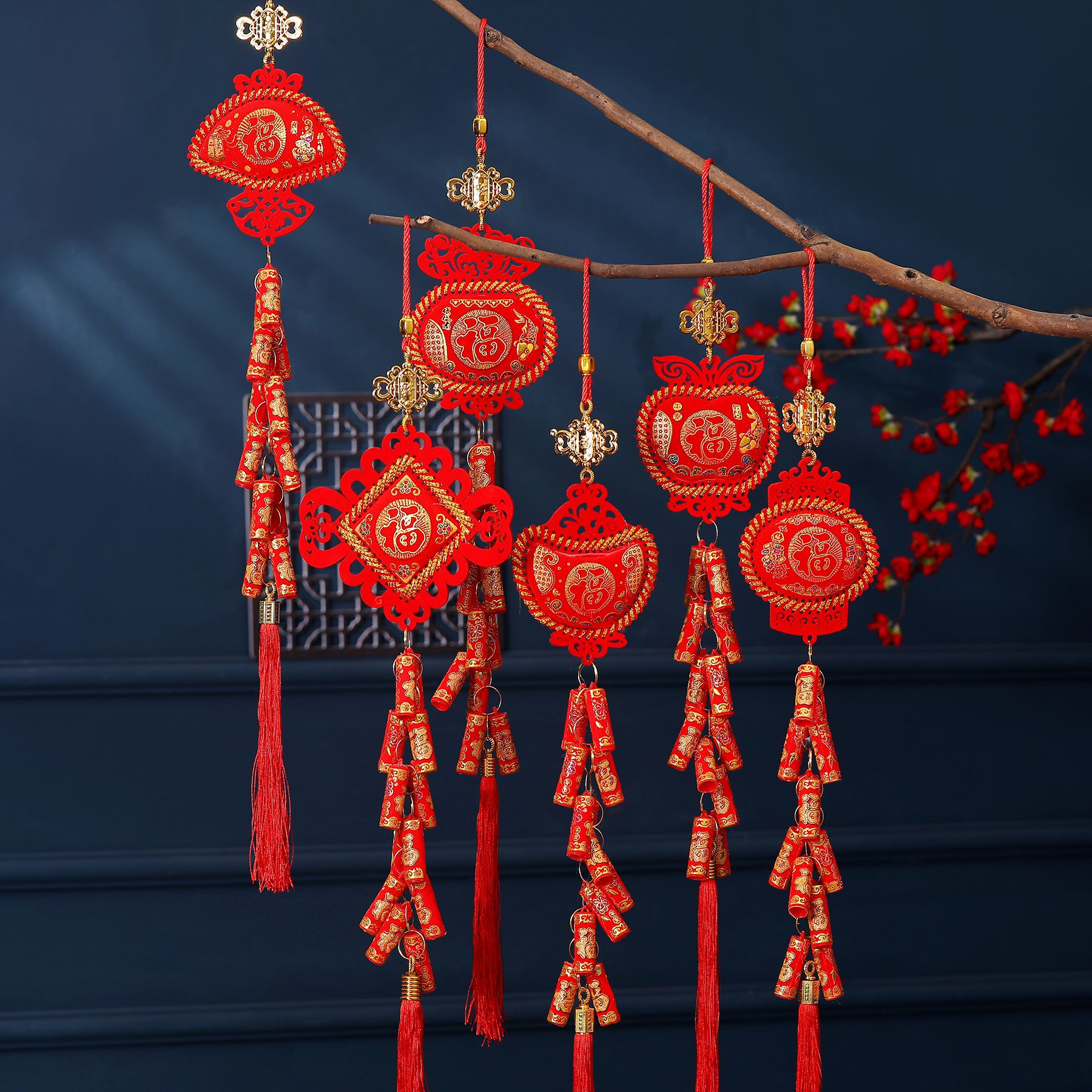 大红辣椒鞭炮串一件代发包邮鱼串福袋春节用品挂件牛年货挂饰生肖