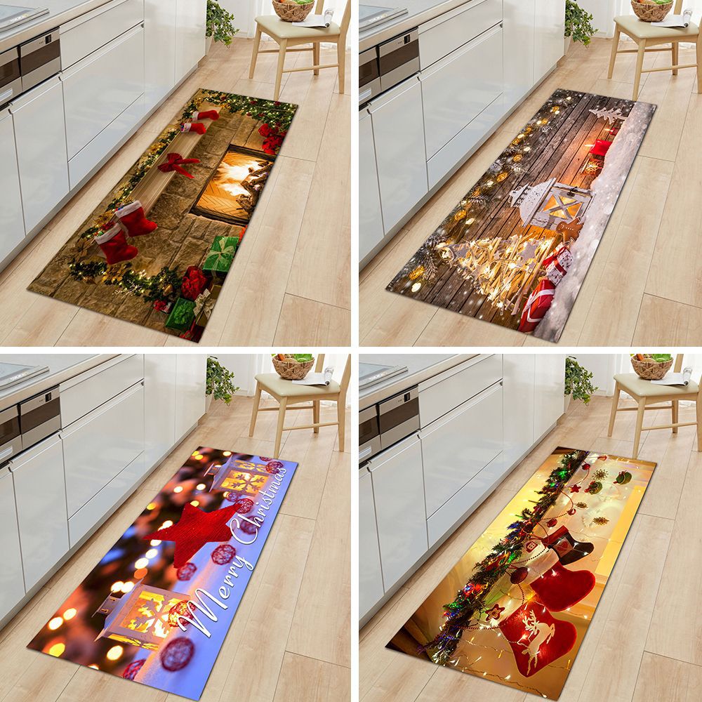 Exclusive for Cross-Border Living Room and Kitchen Festive Floor Mat Non-Slip Suede Floor Mat Christmas Red Carpet Factory Wholesale