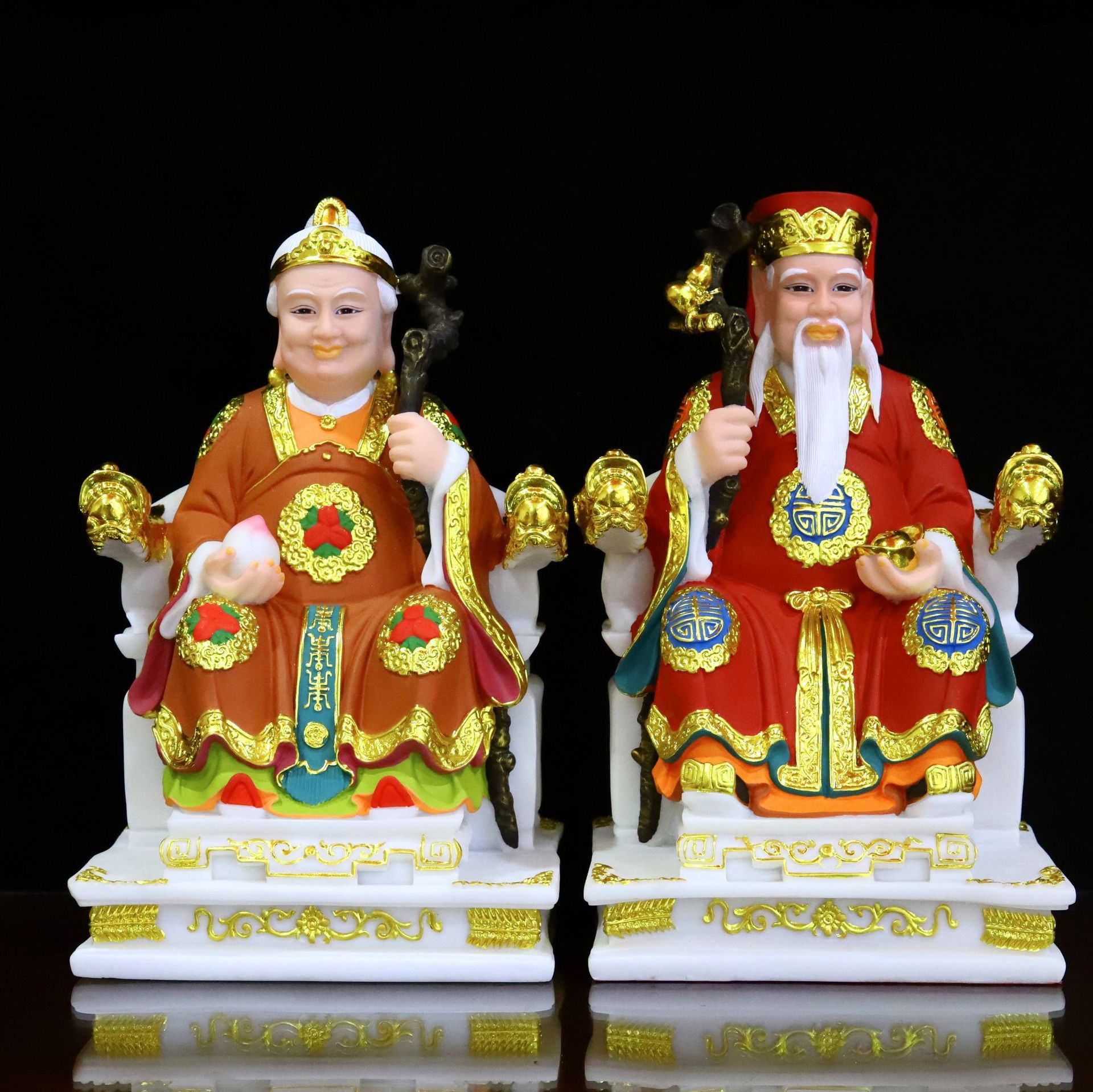 金盛威汉白玉土地公土地婆汉白玉佛像土地公土地婆像空心实心像