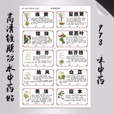 新版规范正名中药标签贴978味中药名不干胶中药柜标签贴