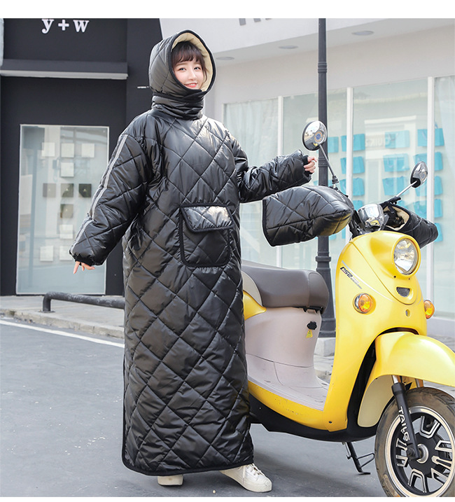 挡风衣男外套骑行防风电瓶车防寒冬天骑车连体皮面反穿衣防水