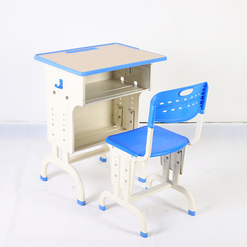 新款单人双层课桌椅学校培训班课桌可升降钢木学习桌定制批发