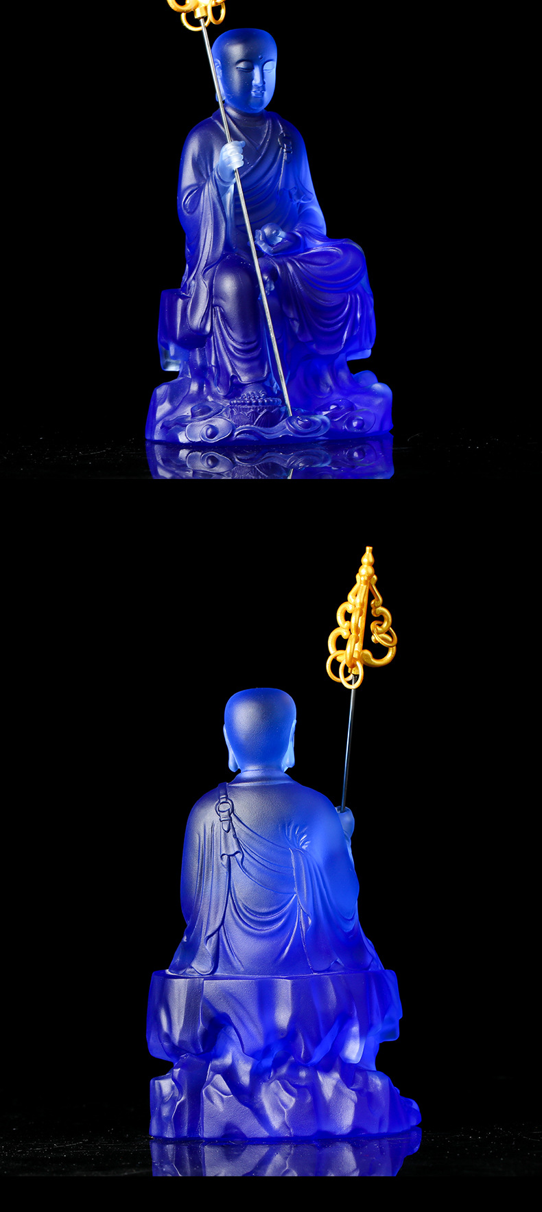 琉璃地藏王菩萨蓝色坐像地藏琉璃佛像佛堂用品摆件居家供奉