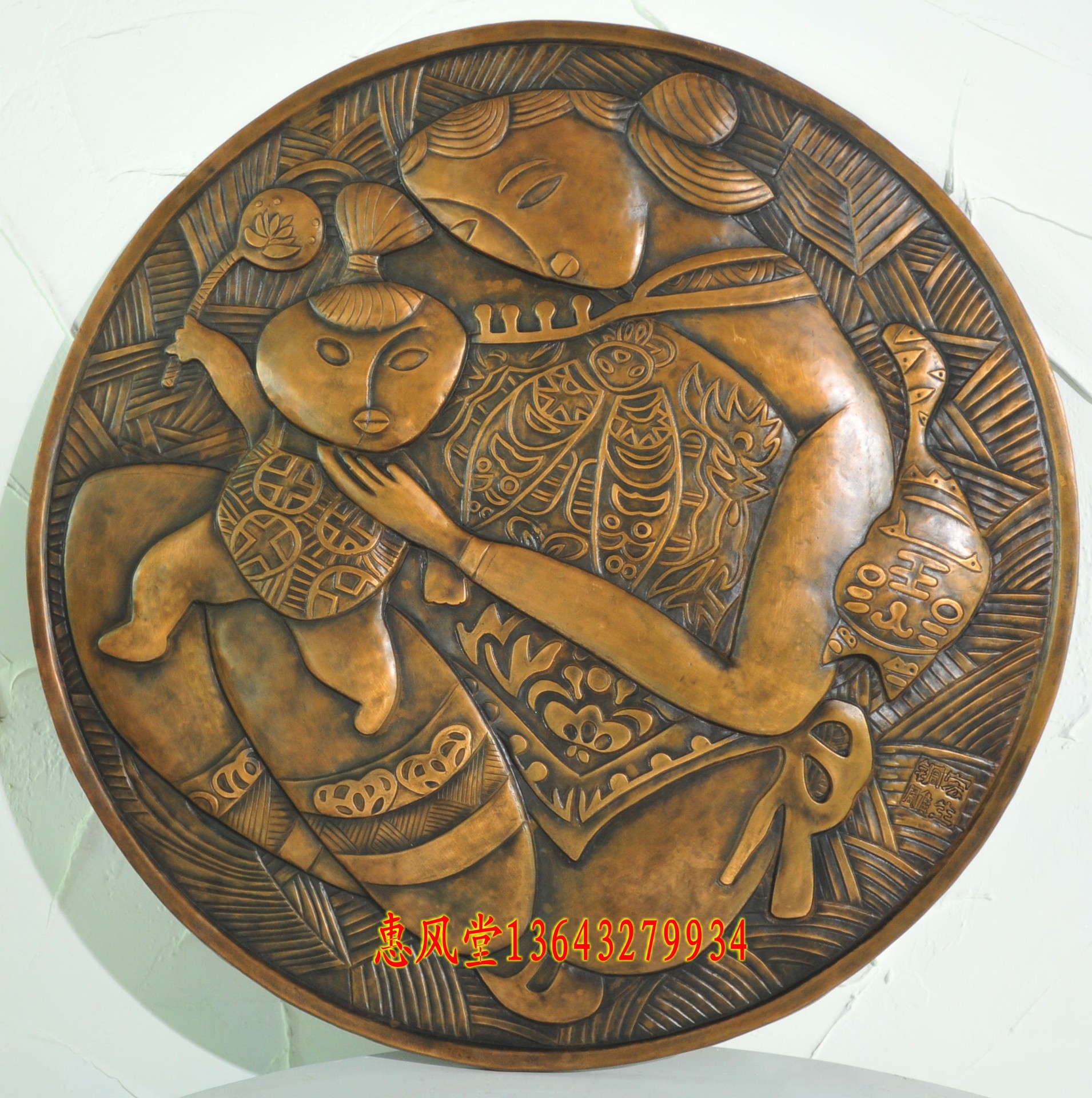 锻铜浮雕复古怀旧黄铜装饰画弥勒佛佛堂画壁画挂画背景墙佛龛定制